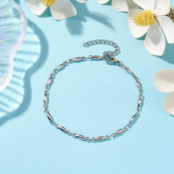 10 pc Non-Tarnish 304 Stainless Steel Bar Link Chain Bracelets for Women Stainless Steel color 7-1/2 inch(19cm)