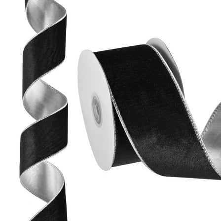 10 Yards x 2.5" Christmas Ribbon Velvet Ribbons Gift Wrapping Ribbon for Craft Birthday Wedding Festival Holiday Decoration, Black/Silver