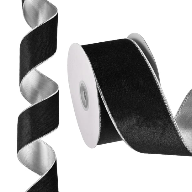 Cinta navideña de terciopelo de 10 yardas x 2.5" para envolver regalos, cintas para manualidades, cumpleaños, bodas, festivales, decoración de vacaciones, negro/plateado