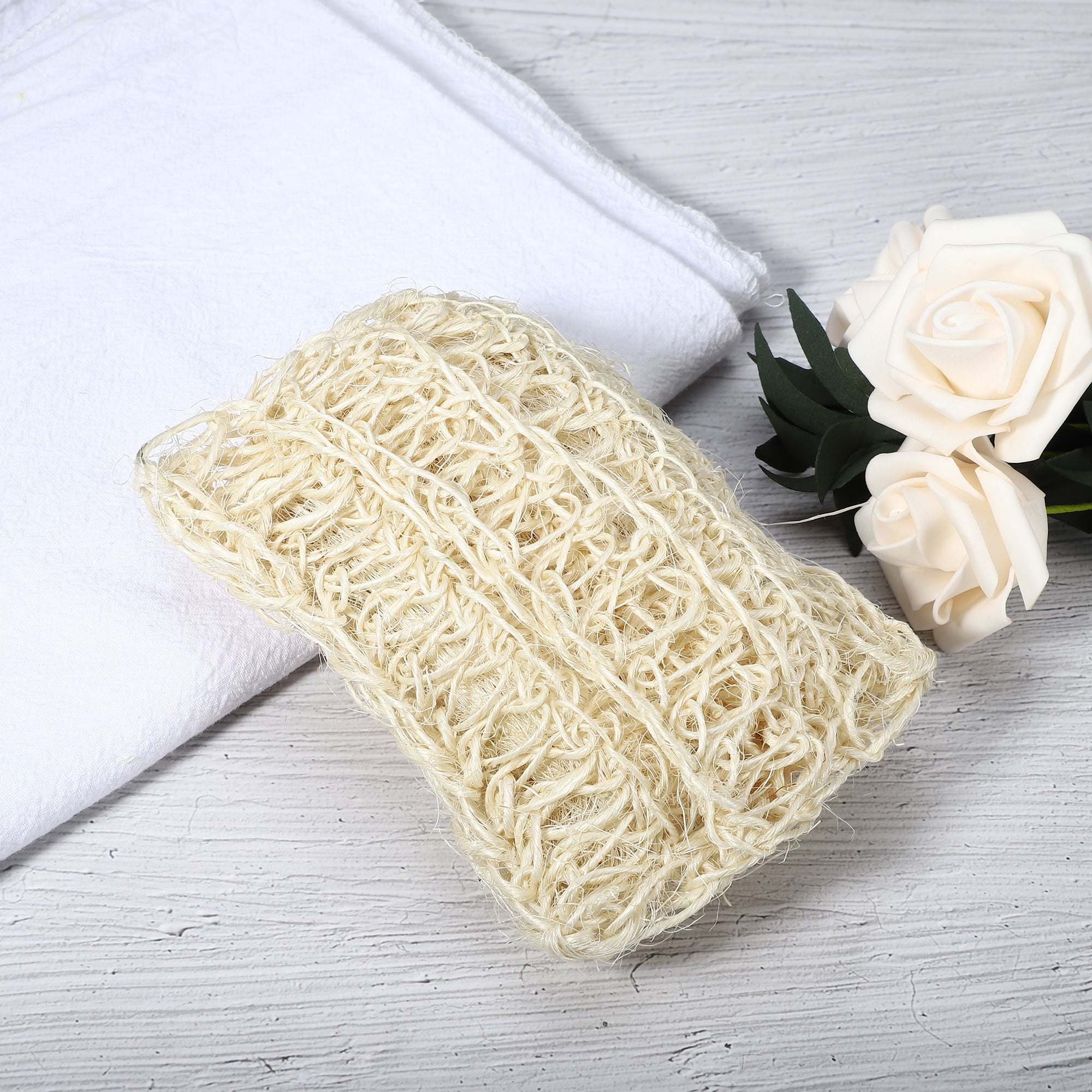 Unique Bargains 1Pc Jute Bath Brush Body Scrubber 5.47"x3.82"x1.85" Beige