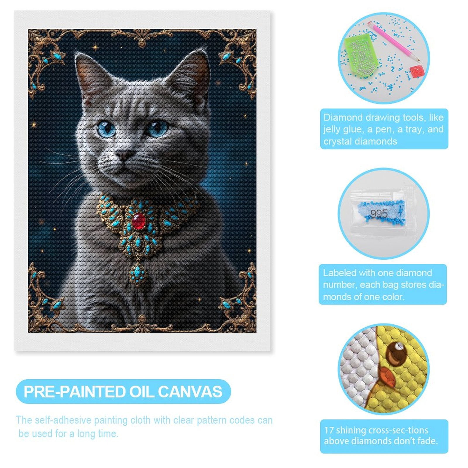 Diamond Art Kits for Adults, Exquisite Feline Jewelry Portrait 5D Diamond Painting Kits for Adults Beginners, DIY Full Drill Diamond Painting, Gem Art and Crafts 12x16