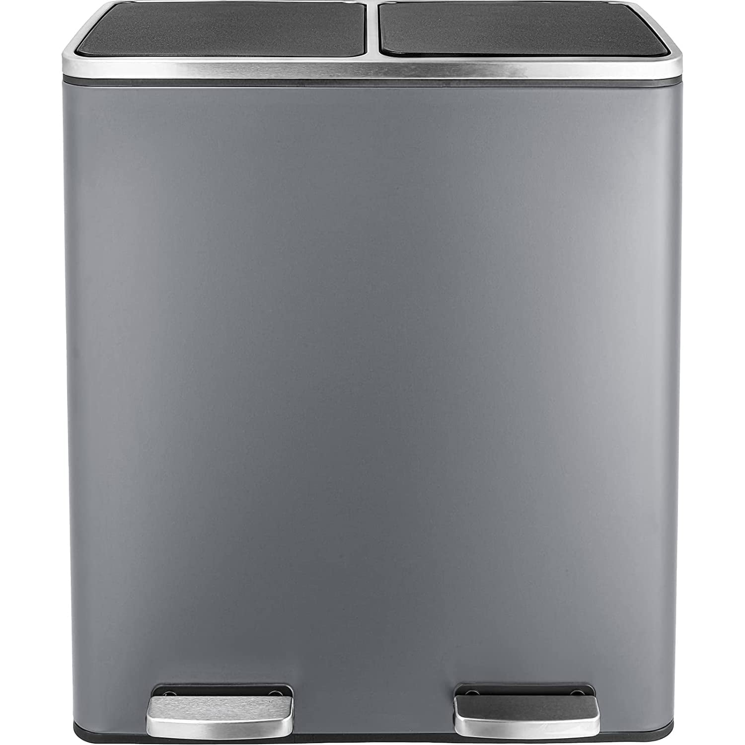 Arlopu 16 Gallon Dual Trash Can with Foot Pedal, Stainless Steel Kitchen Garbage Can with Lids, Double Compartment Classified Recycling Bin