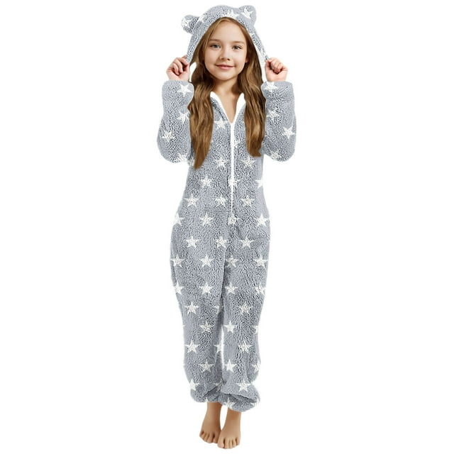 Combinaison pour Filles, Pyjama à Capuche à Manches Longues Décontracté d'Hiver Chaud, Grenouillère de Nuit, Pyjama pour Filles