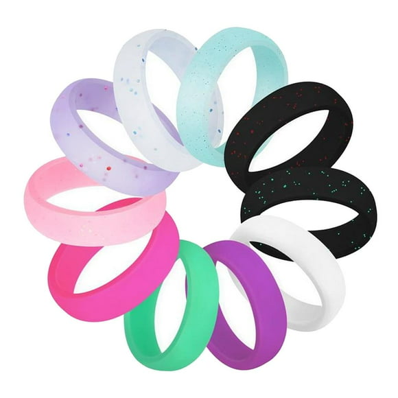 crativent 10Pcs Flexible Rubber Silicone Wedding Finger 6 Ring Size Colorful Ring Band