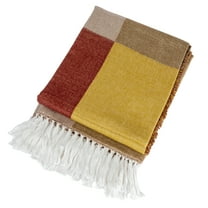 Bloomingville Cotton Blend Throw Blanket with Block Print and Fringe, Multicolor