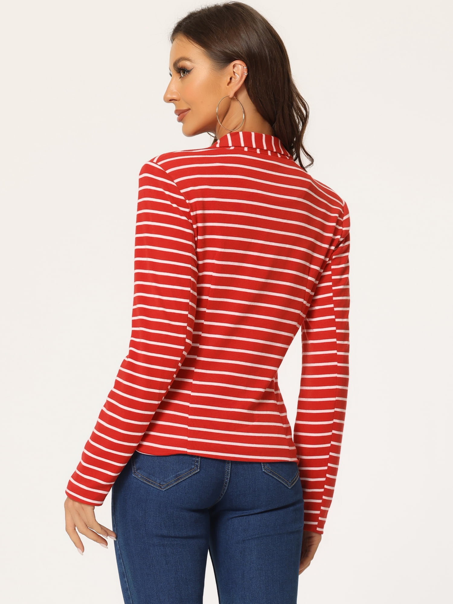 DARING DIVA Women's Striped Notched Lapel Button Closure Blazer M Red