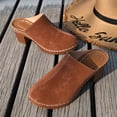 thumbnail image 4 of Mules for Women Trendy Stitching Suede Heeled Sandals Closed Round Toe Slides Comfortable Orthopedic Shoes Brown Size 8, 4 of 8