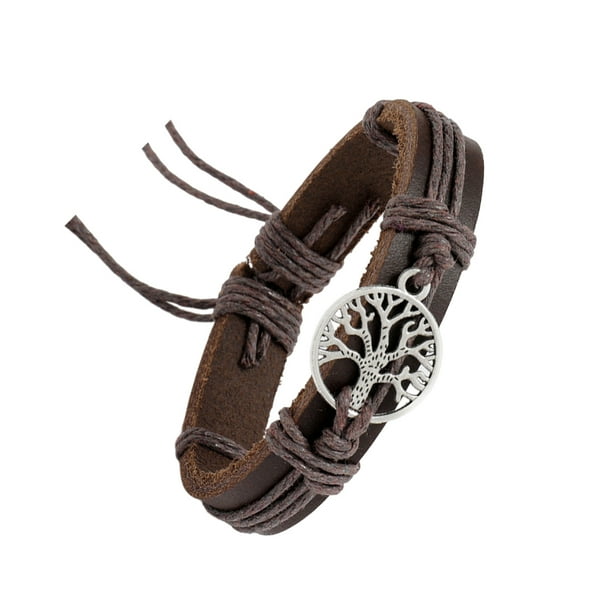 Pulseras de cuero con abalorio de cordón trenzado Minnieouse estilo Punk ajustable