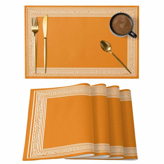 Orange Greek Placemats Set of 1 Key Design Farmhouse Heat Insulation Washable Place Mats, Non-Slip Table Mats for Dining Table Party Kitchen Decor, 13x19 Inch