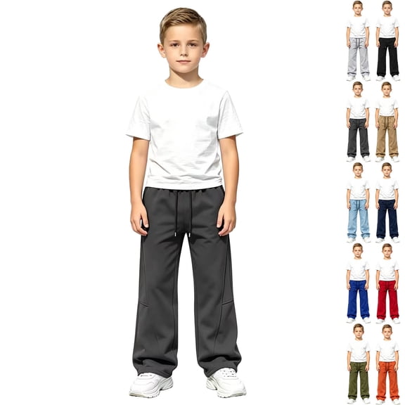 DJDLJWCJ Boys Solid Sweatpants Elastic Waist Casual Athletic Trousers Side Pockets Kids Sports Pants for School Dark Gray Size 5T