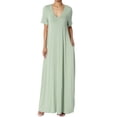 thumbnail image 1 of TheMogan Robe Maxi Surdimensionnée en Jersey Doux pour Femmes, Col en V, Manches Courtes, avec Poche, 1 of 6