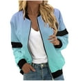 thumbnail image 3 of Feancey Bomber Jackets for Women Lightweight Zip up Windbreaker Jacket Dressy Trendy Gradient Printed Flight Jackets Thin Coat with Pockets Light Blue L, 3 of 6