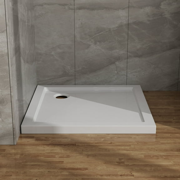 32x32 in Shower Base, Centered Drain No Threshold Shower Pan, White