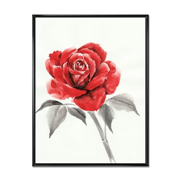 Designart 'Ancient Red Rose Flower I' Traditional Framed Canvas Wall Art Print