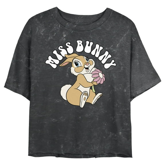 Junior's Bambi Miss Bunny Portrait Graphic Crop T-Shirt Black Medium