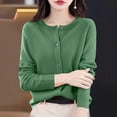 thumbnail image 6 of Women's Solid Color Long Sleeve Round Neck Button Up Sweater Tops S Cardigans Casual Work Office Business Casual Fashion Essential Gift for Women | CSEONE,Army Green L, 6 of 9