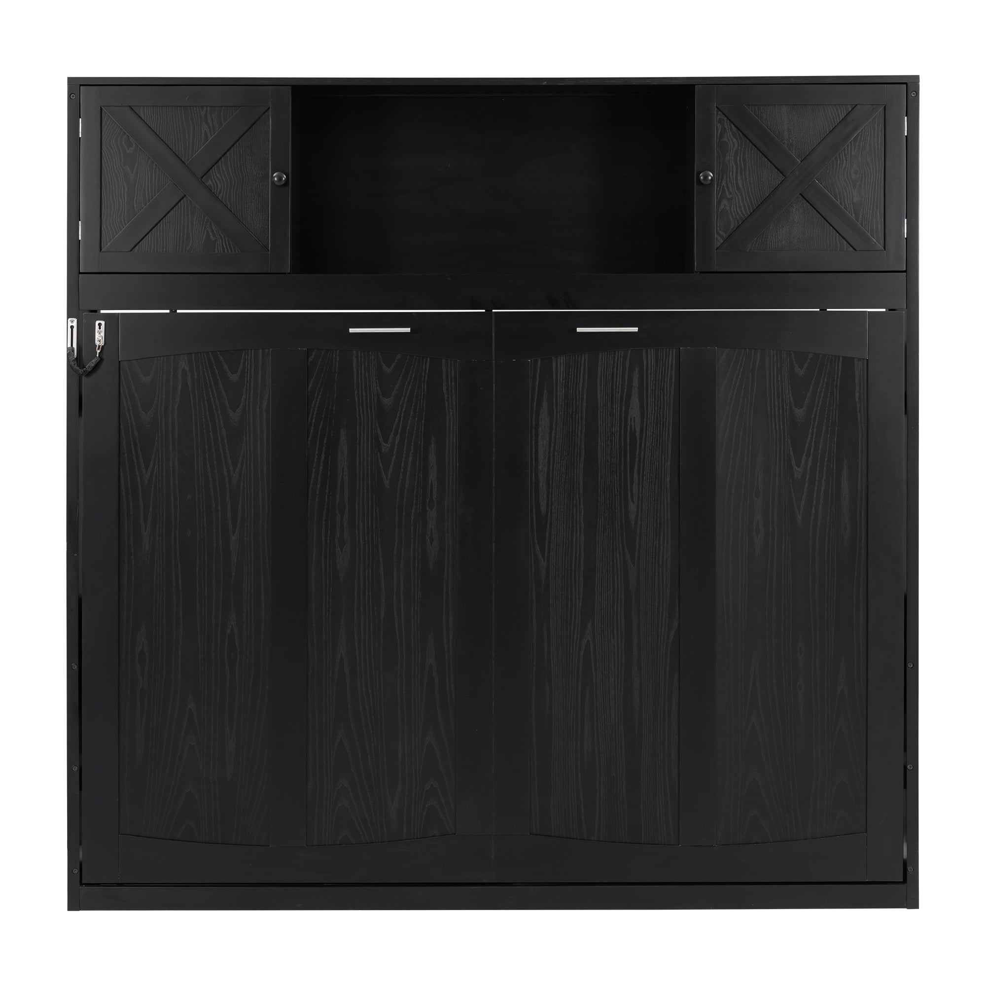 Euroco Full Size Murphy Bed with Cabinet, Storage Wall Bed for Guest Room, Black