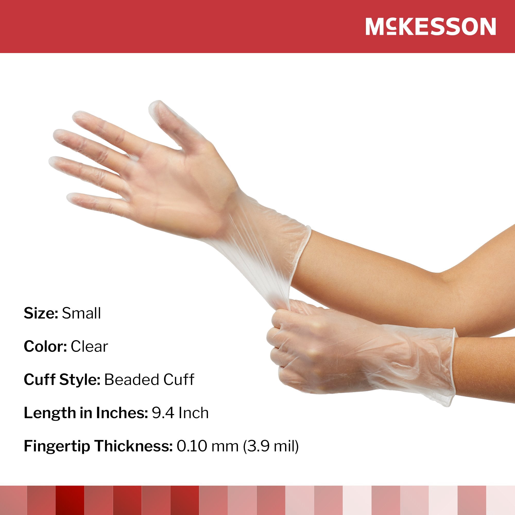 McKesson Confiderm Disposable Vinyl Exam Glove Standard Cuff Length SMALL 14-164 1000 per Case
