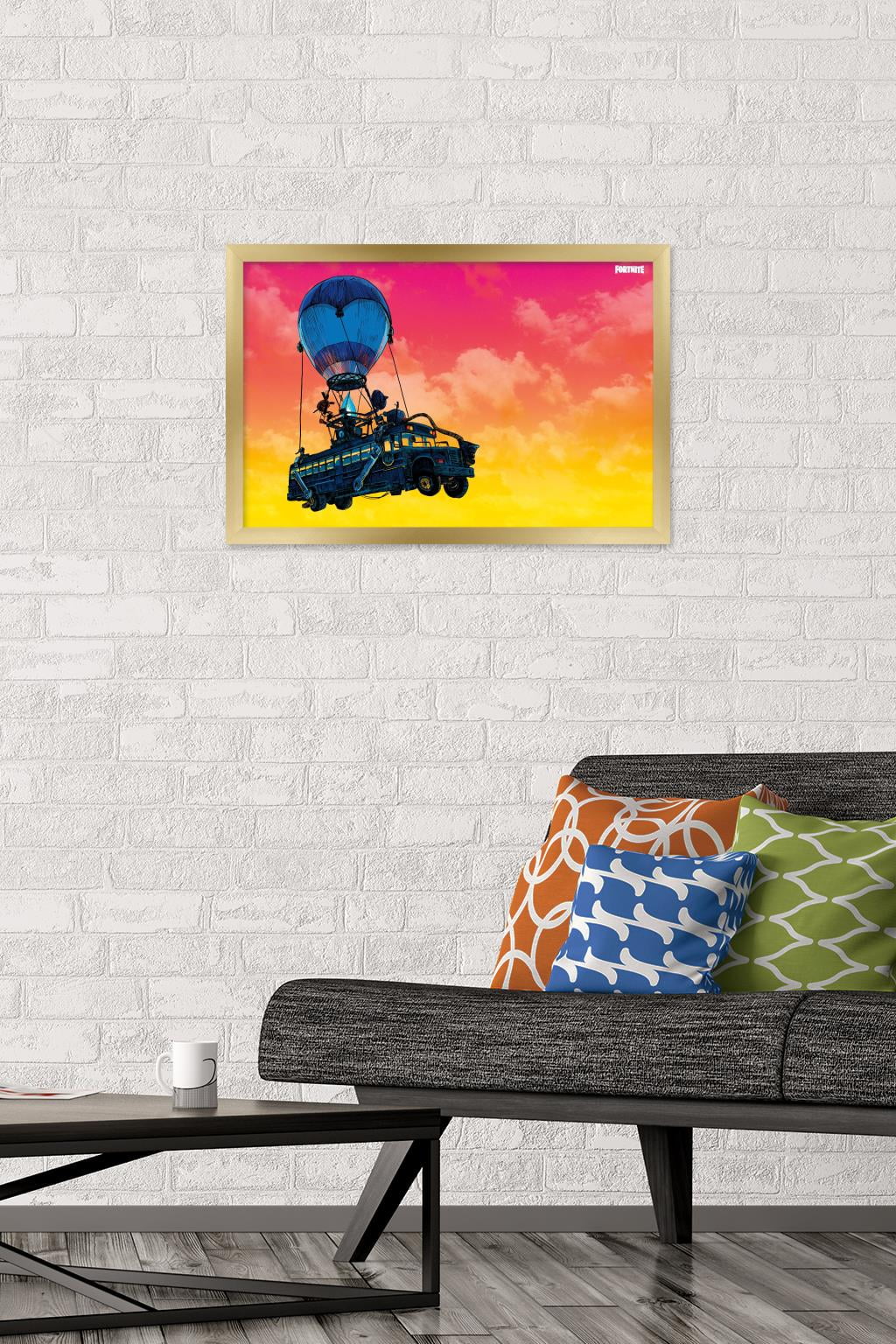 Fortnite - Battle Bus Landscape Wall Poster, 14.725" x 22.375", Framed