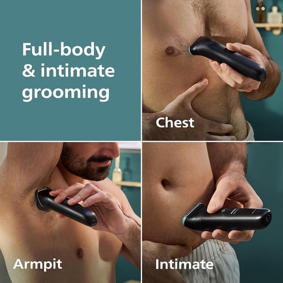 Body Groomer 5000 Series Intimate Hair Shaver Trimmer for Men with Interchangeable Adjustable Full Body Trim Shave Heads  Showerproof BG5490/50