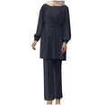 thumbnail image 3 of WRKEKC Women Outfits Sets, Womens Sets 2 Piece Outfits, Ladies' Trendy Muslim Fall Solid Color Shirt Long Sleeve Shirt and Straight Leg Pants Two Piece Sets, 3 of 7