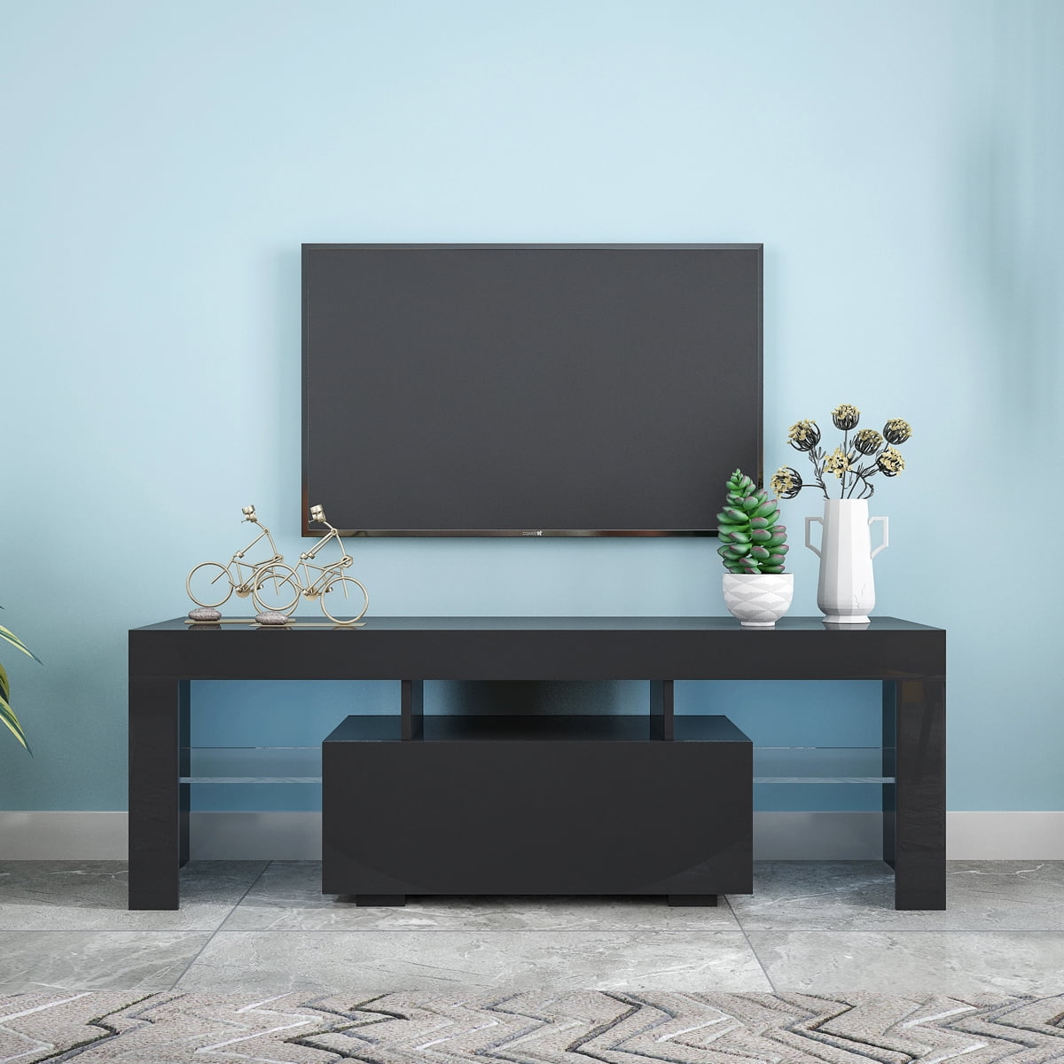 Mintazer TV Stand for TVs up to 55", Modern LED RGB Entertainment Center Drawer & Shelves for Living Room, Bedroom, Gaming Room, Black