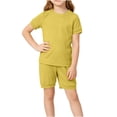 thumbnail image 2 of JOANKDMI 2 Piece Set Girls Casual Shorts Set Ribbed Knit Crewneck Short Sleeve Tee and Elastic Waist Shorts Soft Breathable Comfy Summer Outfits Playwear Loungewear, 3T-4T, 2 of 3