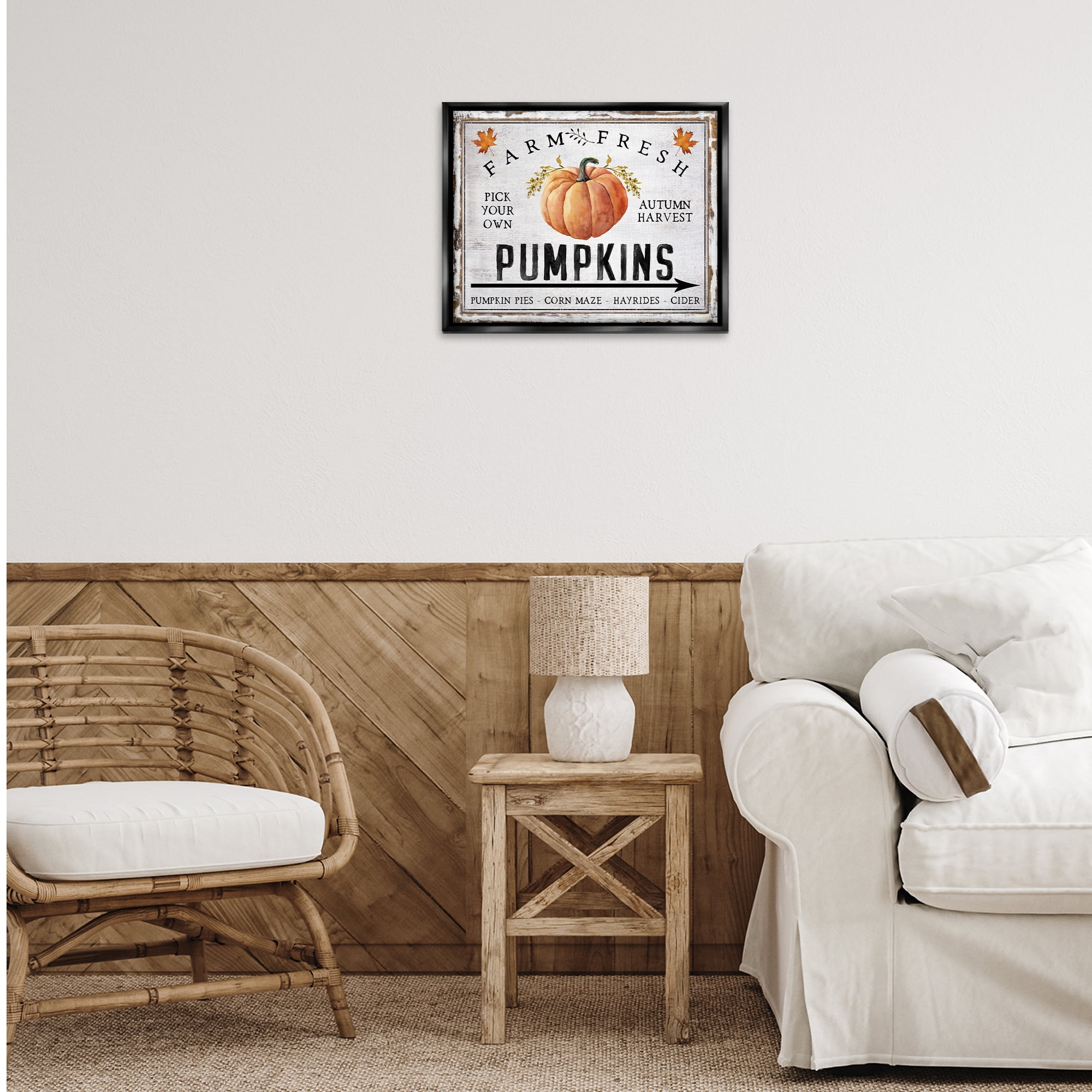 Stupell Industries Farm Fresh Pumpkin Holiday Painting Black Floater Framed Canvas Art Prints Wall Art, 21 x 17