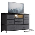thumbnail image 1 of Cómoda mueble TV 8 cajones, gris oscuro, con tomacorrientes y luz LED, superficie para TV de 55 pulgadas, almacenamiento amplio, ideal para dormitorio, sala o pasillo, 1 of 6