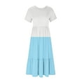 thumbnail image 3 of Wycnly Summer Dresses for Women Womens Summer Dresses Pleated Swing Loose A Line Beach Long Dress with Pocket Girls Elegant Color Patchwork Round Neck Short Sleeve Maxi Sun Dresses, 3 of 4