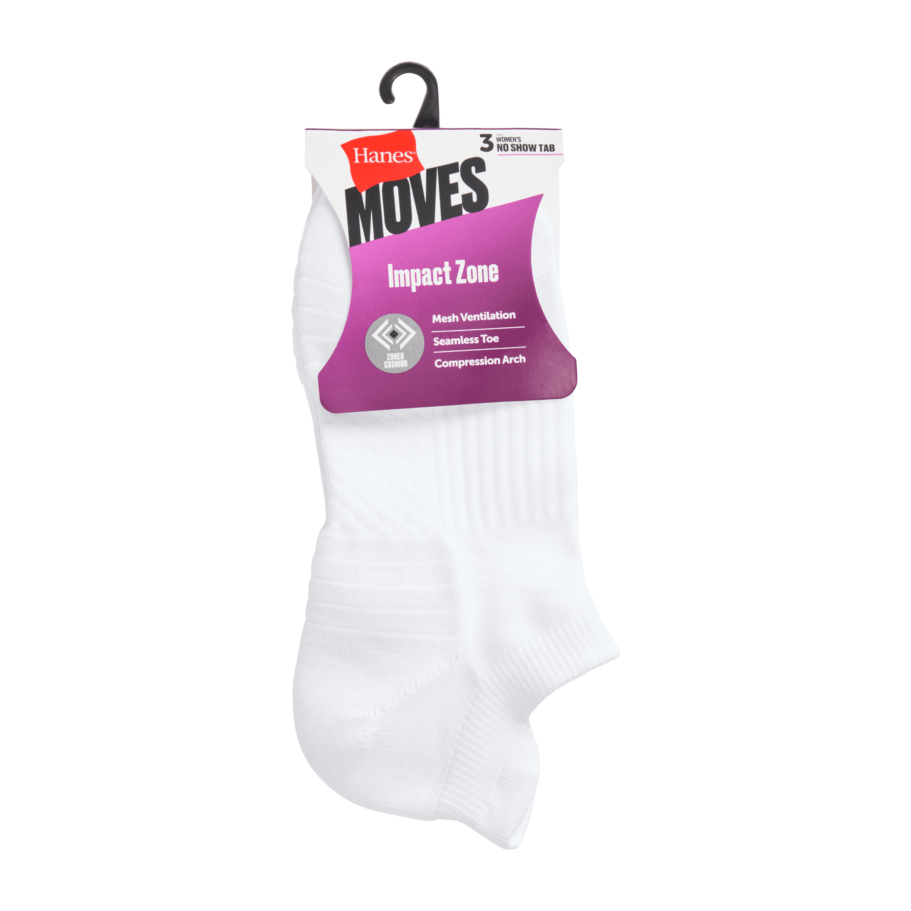 Hanes Womens No-Show Tab Socks, 3 Pairs, Moves Impact Zone Athletic Socks for Women