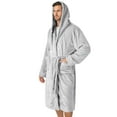 thumbnail image 3 of PAVILIA Mens Robe, Hooded Bathrobe for Men, Fleece Grey Robe for Men with Hood, Plush Long Male Robe with Pockets, Satin Trim - Light Gray, 3 of 8