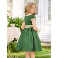 thumbnail image 4 of IBTOM CASTLE Kids Girls 1950s Retro Vintage Tea Party Bowknot Dress Short Puff Sleeve Contrast Panel Swing Party Dresses 9-10 Years Green, 4 of 7