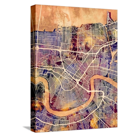 Art.com New Orleans Street Map Stretched Canvas Print Wall Art by Michael Tompsett, 12" x 16"