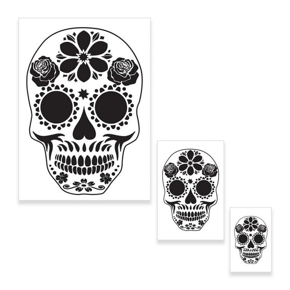 Custom Shop Airbrush Sugar Skull Day Of The Dead Stencil Set (Skull Design #14 in 3 Scale Sizes) - Laser Cut Reusable