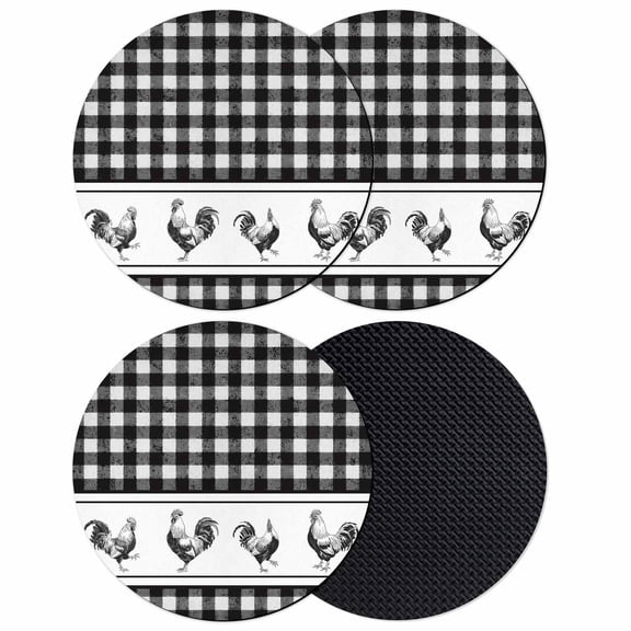 Farmhouse Black Plaid Coasters Set of 4, Absorbent Coasters for Drinks, Vintage Country Cock Checkered Coaster for Desk Coffee Table Protection, Home Decor House Warming Gifts 4"