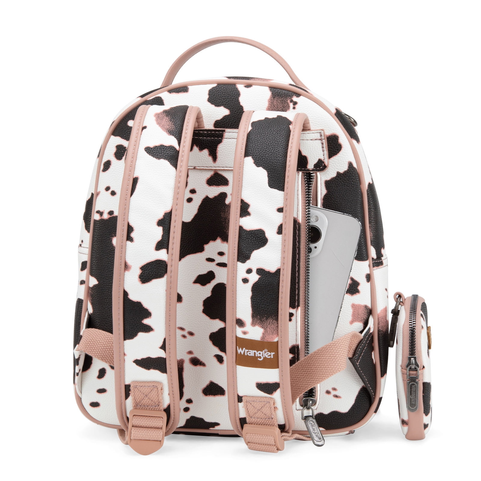 Wrangler Mini Backpack Cute Cow Print Backpack Purse for Women, Allover Cow Print Pink