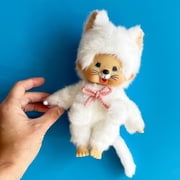 Monchhichi Girl as White Cat Plush Toy