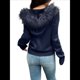 thumbnail image 4 of Suéter Cárdigan con Cremallera para Mujer, Sudadera con Capucha de Piel Sintética con Cable, Chaqueta de Larga, Conjuntos de Punto Y2K Azul Marino S, 4 of 9