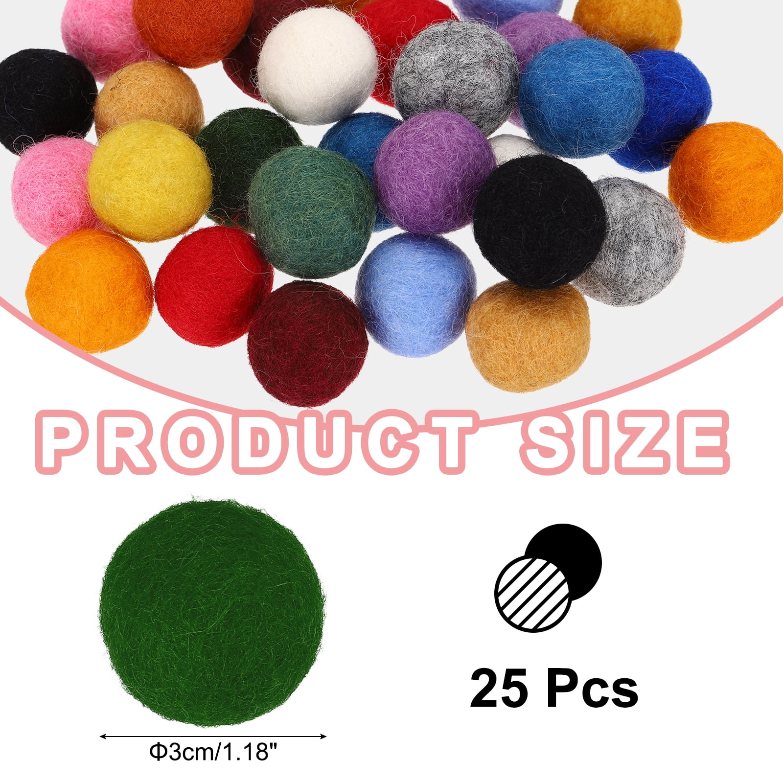 Uxcell 3cm/1.2" Wool Felt Beads, 25 Pcs Natural Wool Felt Bead Balls Handmade Pom Poms for Craft DIY Projects Felting Garland Home Decor Dream Catcher Party Pompom, Green