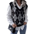 thumbnail image 1 of Chaleco sin mangas para mujer, cuello en V, a cuadros, suelto, informal, elegante, agradable a la piel, chaleco para otoño e invierno, gris M, 1 of 6