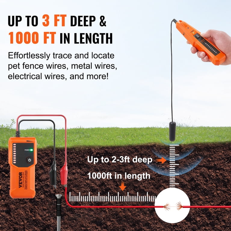 Rechargeable Underground Cable Locator – Electrical Wire Tracer With Tone Generator & Probe, For Pet Fence, Sprinkler Valves & Buried Cables