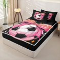 thumbnail image 2 of Homewish Pink Bowknot Zipper Full Size Comforter Sets with Fitted Sheet and 2 Pillowcases For Girls,Football Games Zipper Bedding Set For Kids,Black Reversible,4-Piece, 2 of 7