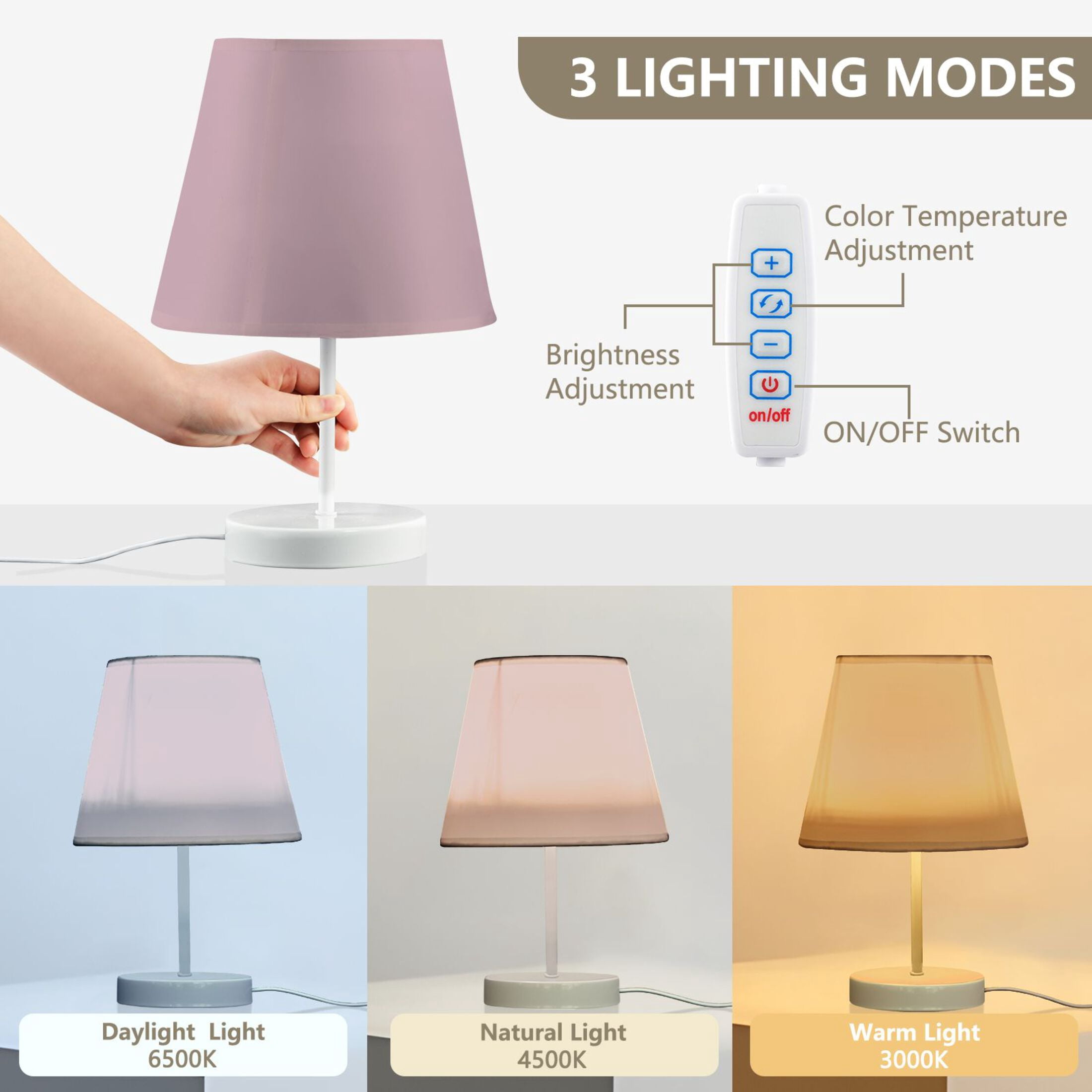 Pale Mauve Desk Lamp LED Table Nightstand Lamps with 3 Color Temperatures for Home Bedroom Living Room Decor 8x12