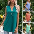 thumbnail image 3 of Moda mujer chaleco de color sólido cuello en V botón sin mangas Casual diario verano camisola Abanopi Azul/XX-grande, 3 of 7