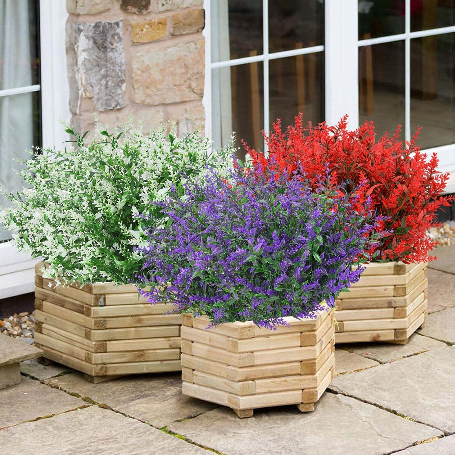Sinhoon 24 Bundles Artificial Lavender Flowers Outdoor Fake Flowers for Decoration UV Resistant No Fade Faux Plastic Plants Garden Porch Window Box Décor (hot pink)