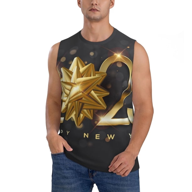 Balery 2025 Happy New Year 1 Camisetas sin mangas para hombre, absorbe la humedad y protege contra el mal olor.-Medium