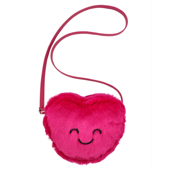 Wonder Nation Girls Fuzzy Heart Crossbody Bag, Pink