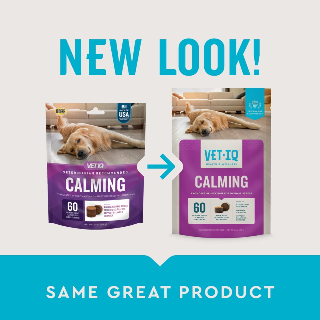 (6 pack) VetIQ Calming Support Supplement Soft Chews for Dogs, Hickory Smoke Flavored Soft Chews, 60 Count