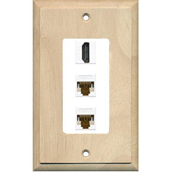 RiteAV - 1 Port HDMI 2 Port Cat6 Ethernet Decorative Wall Plate - Wood/White